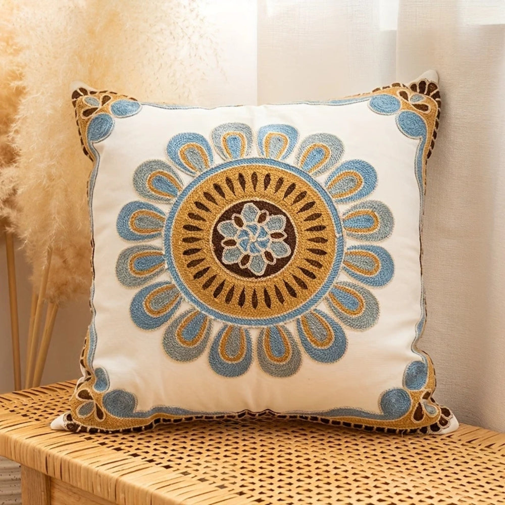 Embroidered Vintage Cushion Cover-Covers & Textiles > Cushion Covers-casanuva-Azure Bloom-casanuva