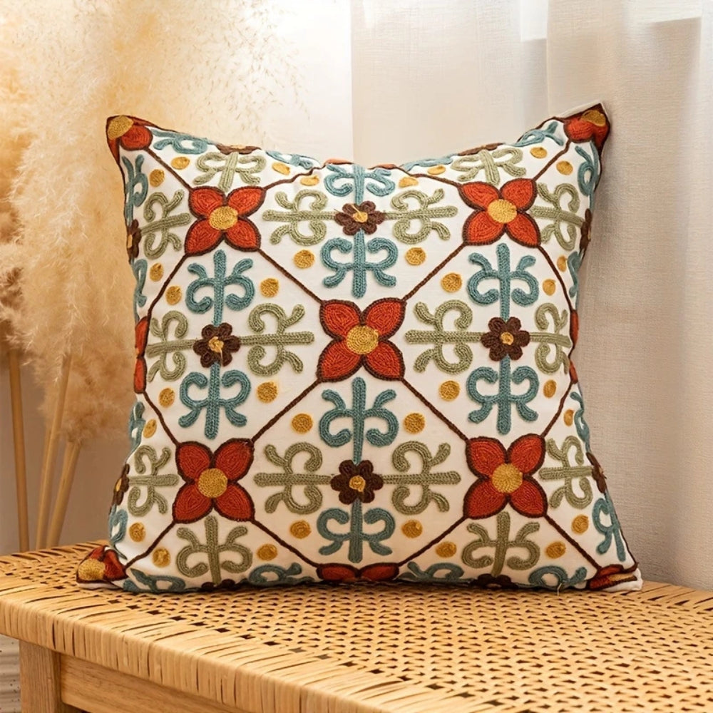 Embroidered Vintage Cushion Cover-Covers & Textiles > Cushion Covers-casanuva-Terracotta Garden-casanuva