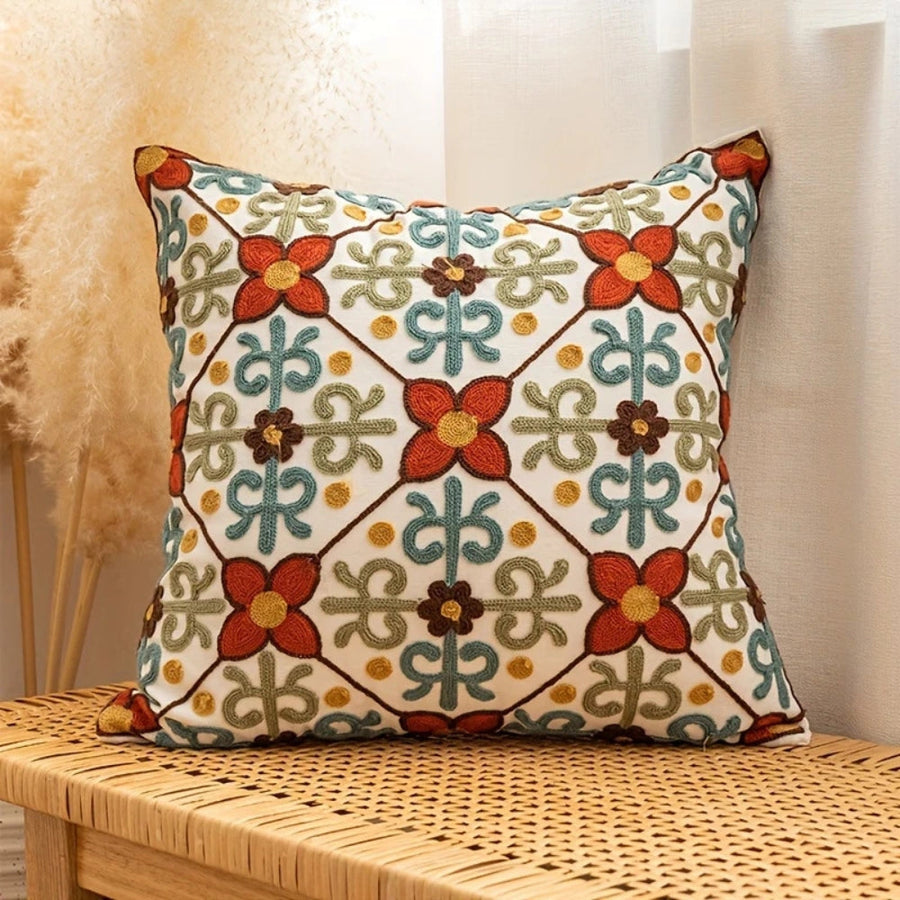 Embroidered Vintage Cushion Cover-Covers & Textiles > Cushion Covers-casanuva-Terracotta Garden-casanuva