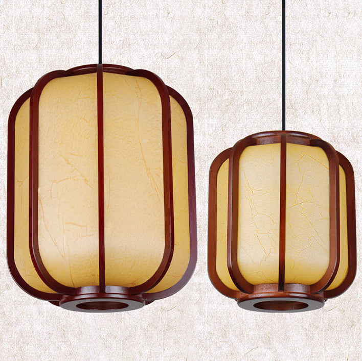 Faux Sheepskin Wooden Lantern Pendant Light 1-Light-Lighting > Pendant Lights-casanuva-casanuva