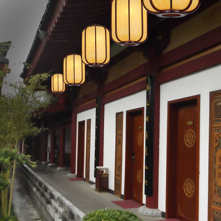 Faux Sheepskin Wooden Lantern Pendant Light 1-Light-Lighting > Pendant Lights-casanuva-casanuva