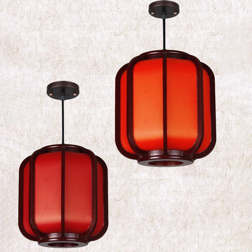 Faux Sheepskin Wooden Lantern Pendant Light 1-Light-Lighting > Pendant Lights-casanuva-Small-Red-110V-120V-casanuva