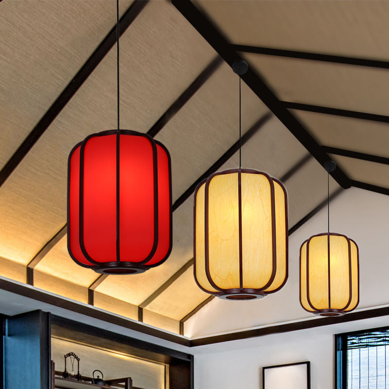 Faux Sheepskin Wooden Lantern Pendant Light 1-Light-Lighting > Pendant Lights-casanuva-Small-Red-220V-240V-casanuva