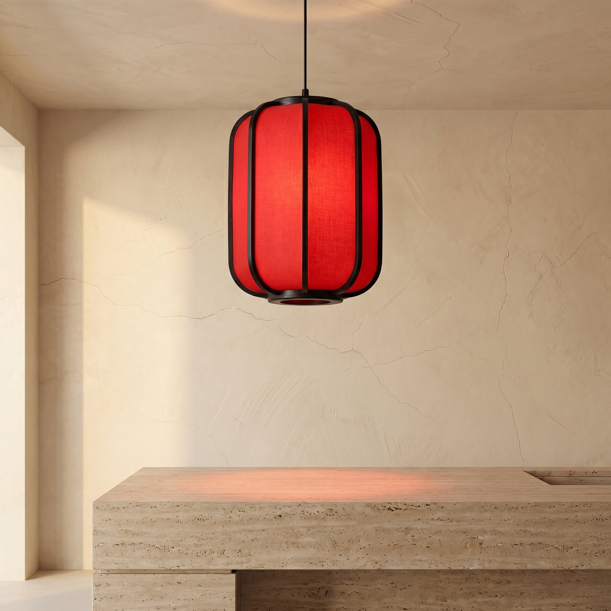 Faux Sheepskin Wooden Lantern Pendant Light 1-Light-Lighting > Pendant Lights-casanuva-casanuva