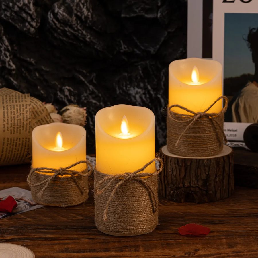 Flameless LED Block Candles-Home Decor > Decorative Accessories-casanuva-Rope-Wrapped Candles -...-casanuva