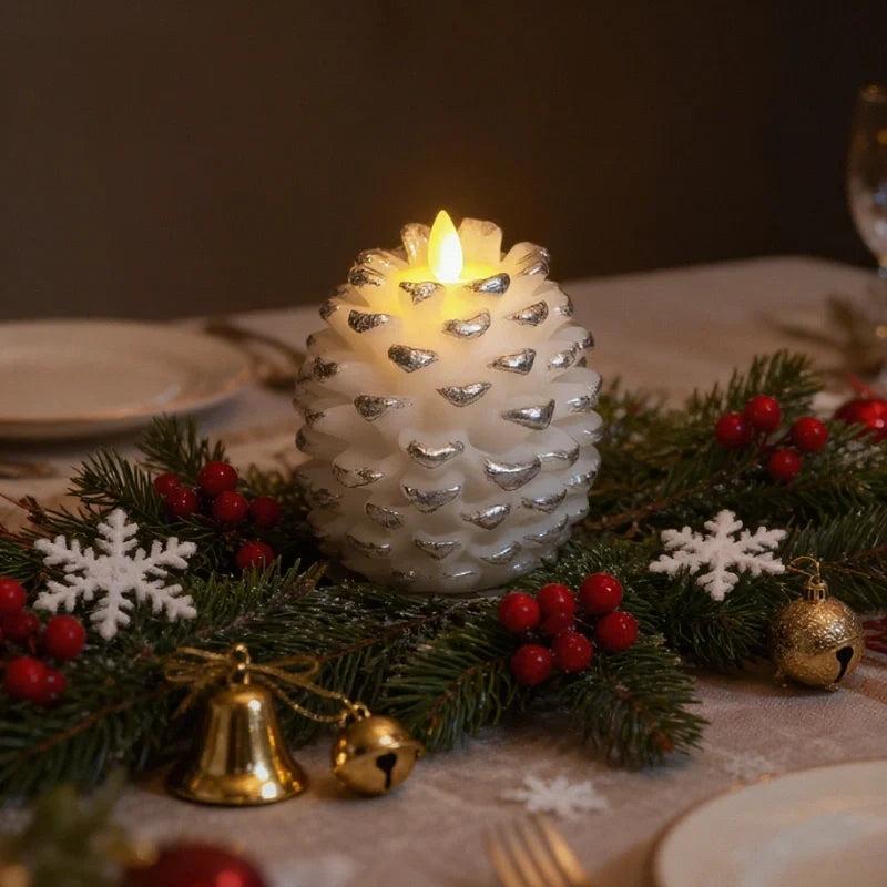 Flameless Pinecone Candle Set-Home Decor > Decorative Accessories-casanuva-Silver White-2-Pack-casanuva