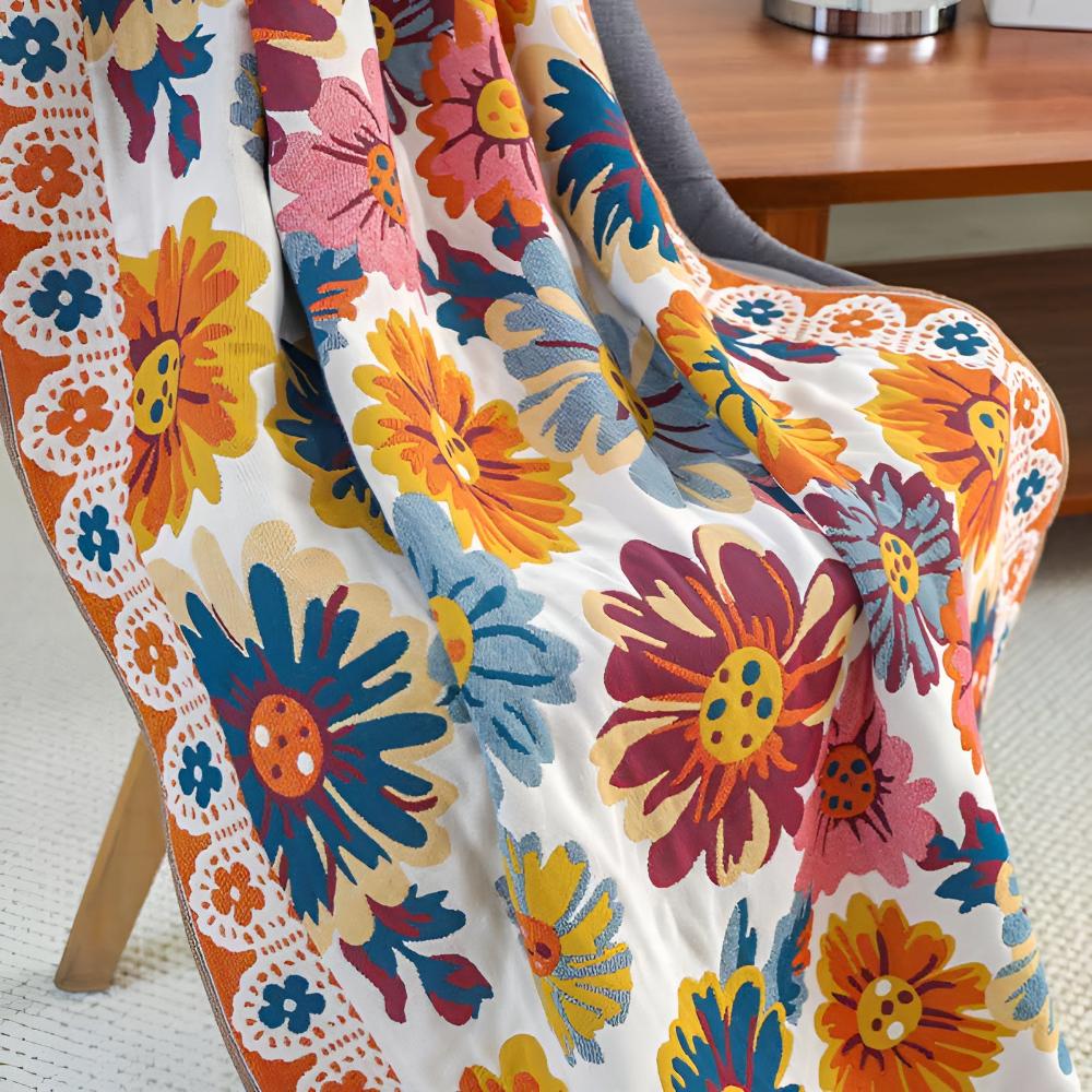 Floral Bath Towel Soft Cotton Absorbent Design-Bedding & Bath > Bath Towels-casanuva-White & Orange-31"x63"-casanuva
