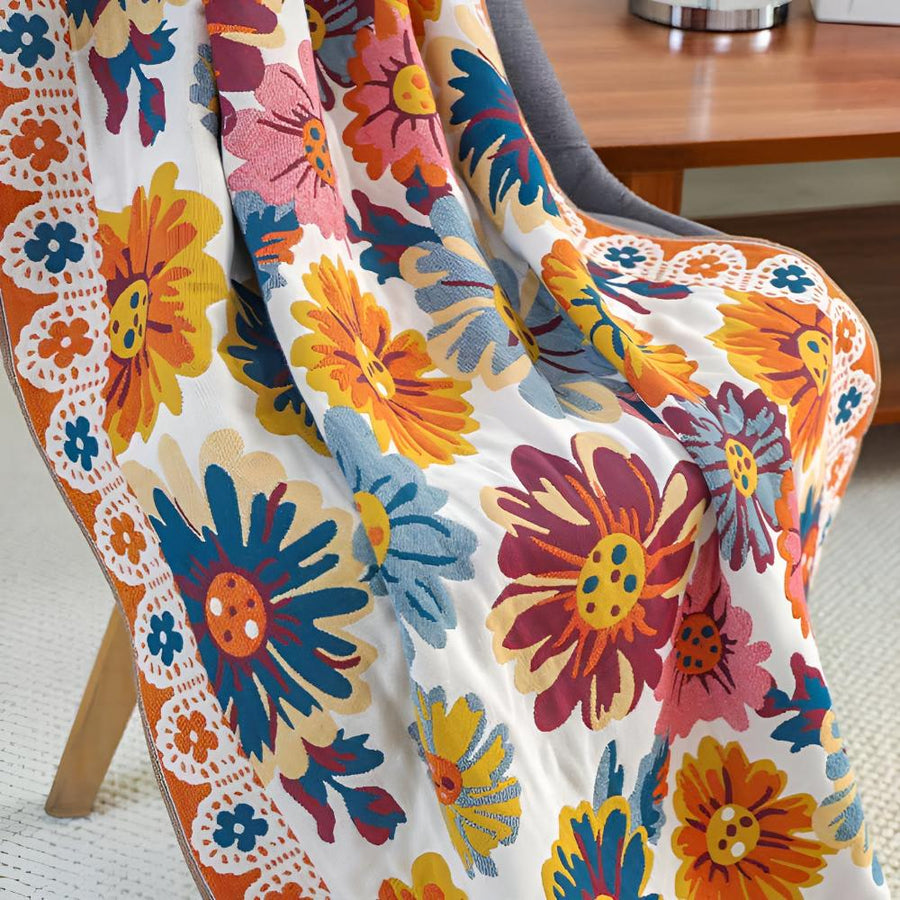 Floral Bath Towel Soft Cotton Absorbent Design-Bedding & Bath > Bath Towels-casanuva-White & Orange-31"x63"-casanuva