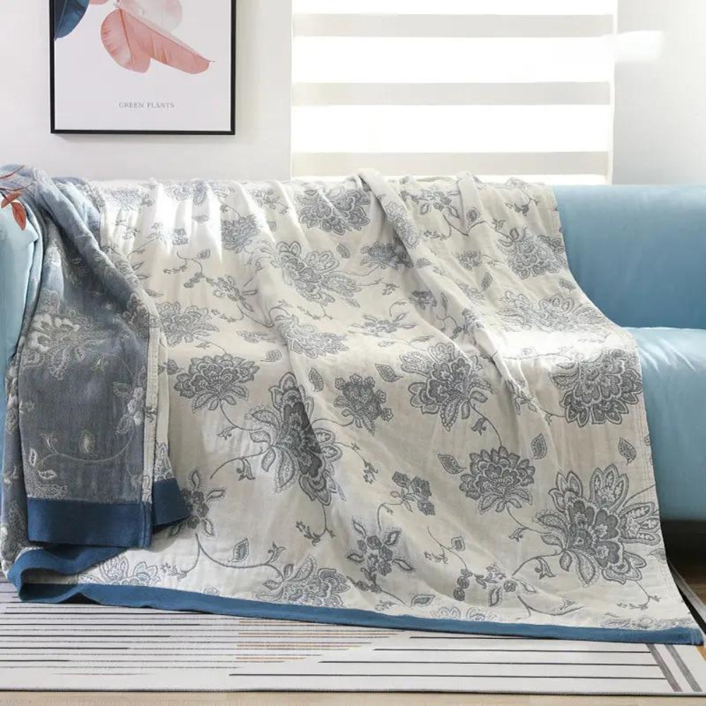 Floral Comfort Blanket Plush Soft Throw-Bedding & Bath > Blankets-casanuva-Blue-59"x79"-casanuva