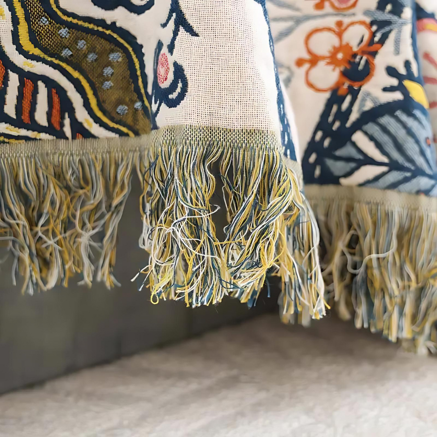 Floral Cotton Blanket 100% Natural Rustic Design-Bedding & Bath > Blankets-casanuva-casanuva