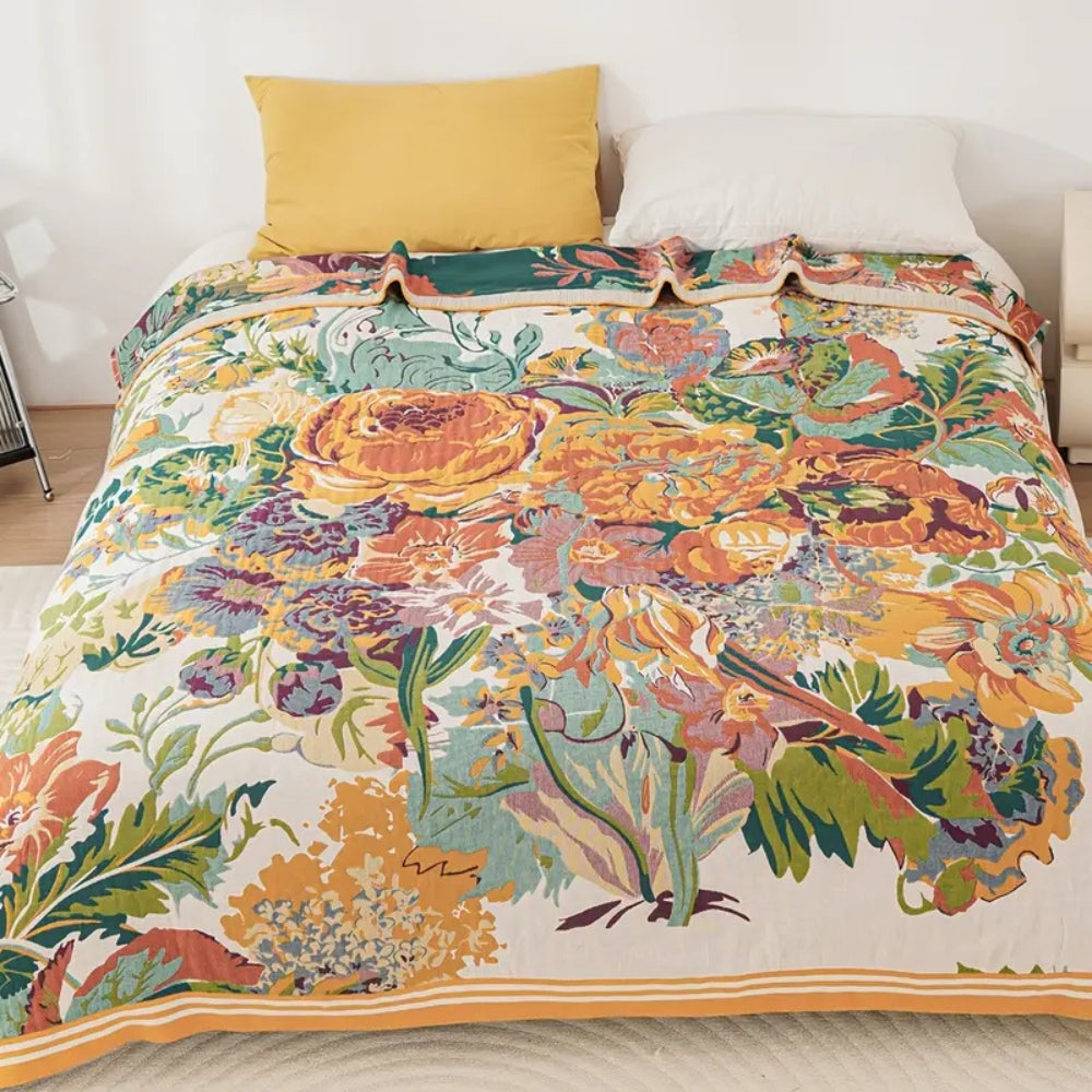 Floral Cotton Blanket Sienna Bloom Design-Bedding & Bath > Blankets-casanuva-79"x90.5"-casanuva