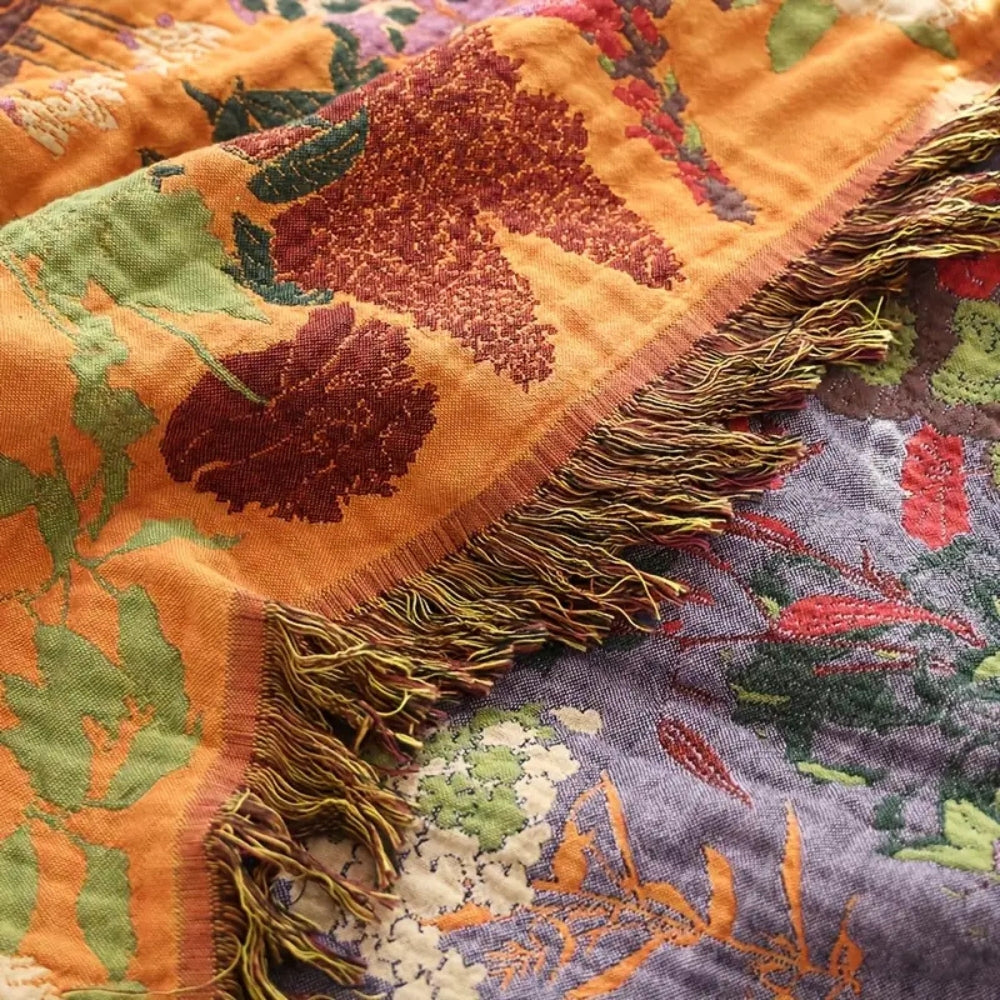 Floral Cotton Tassel Blanket-Bedding & Bath > Blankets-casanuva-casanuva
