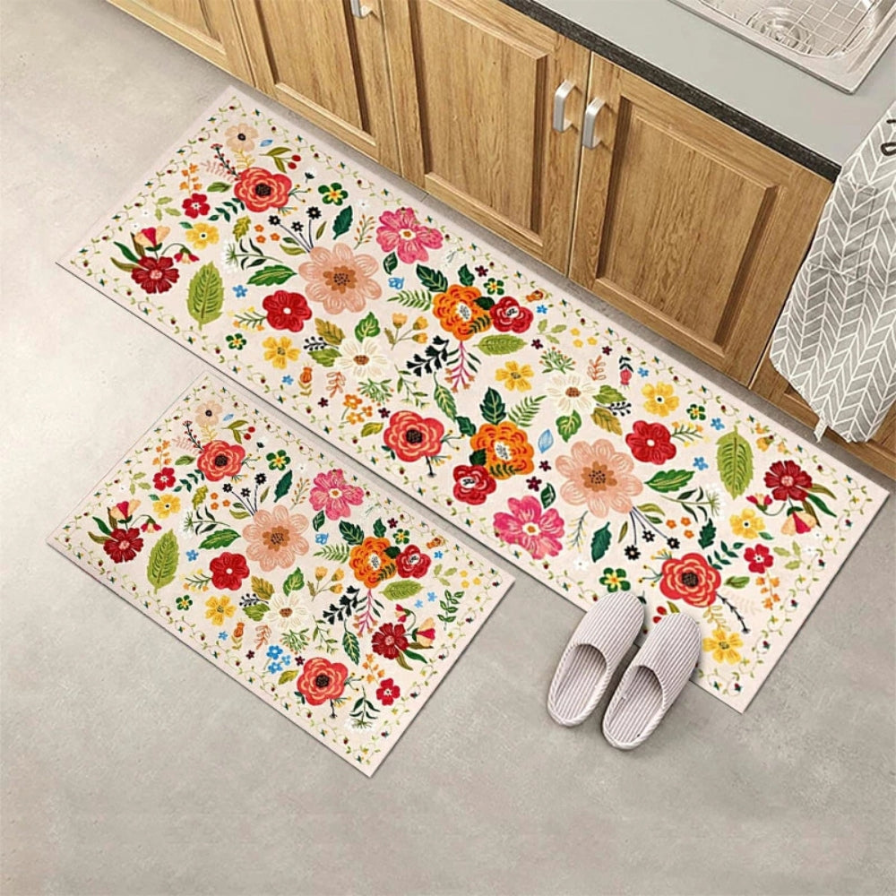 Floral Kitchen Mat Set Boho Style Meadow Design-Kitchen & Dining > Kitchen Mats-casanuva-Vanilla Garden-40cmx60cmx40cmx120cm-casanuva