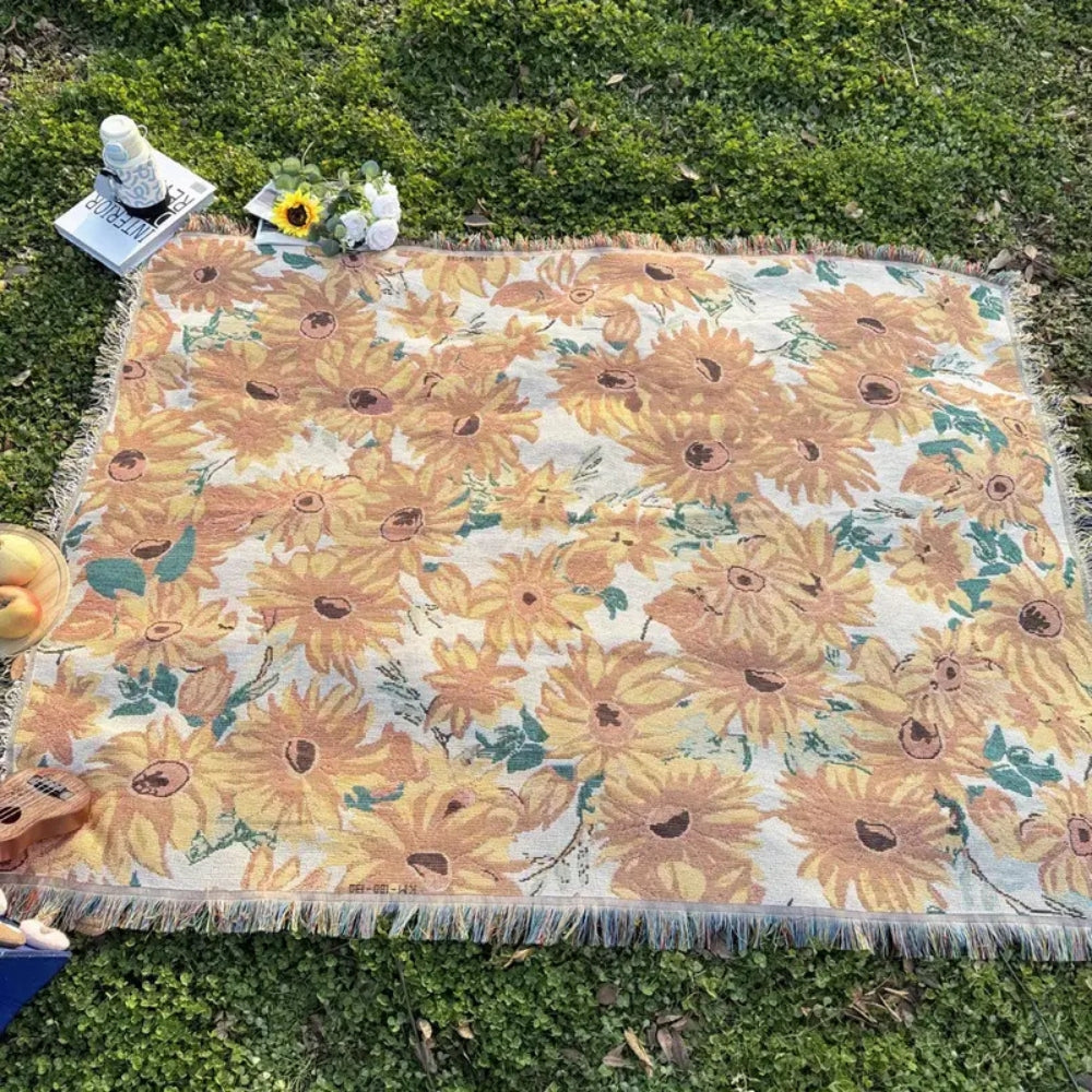 Floral Outdoor Picnic Blanket Washable Microfiber 180x130 cm-Bedding & Bath > Blankets-casanuva-casanuva