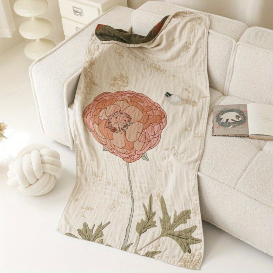 Floral Print Bath Towel Blanket-Bedding & Bath > Bath Towels-casanuva-Coral Peony-casanuva