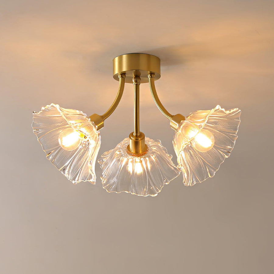 Flower Glass Ceiling Lamp-Lighting > Ceiling Lights-casanuva-3 heads 17.8" x H 10.6"-Brass & Clear-casanuva