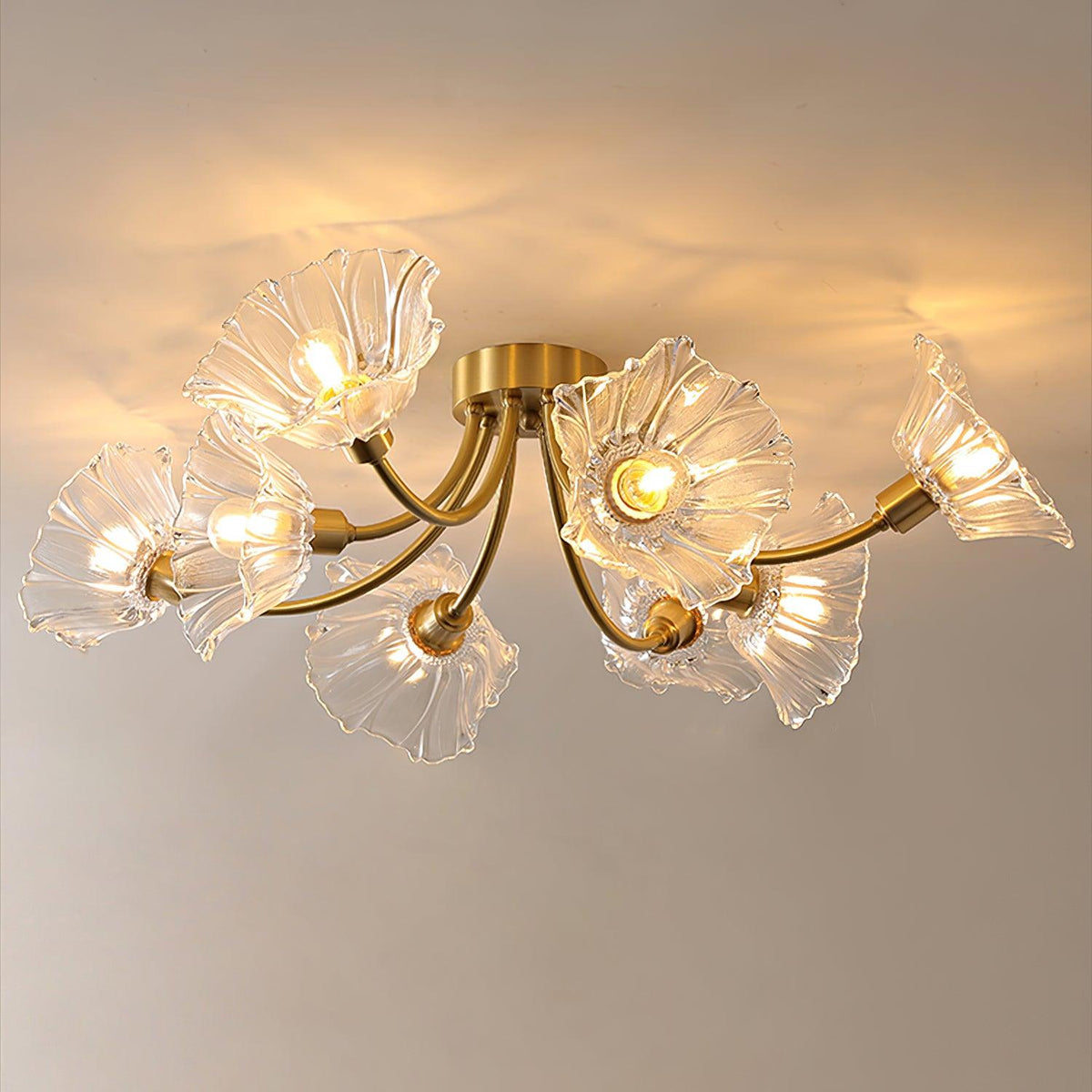 Flower Glass Ceiling Lamp-Lighting > Ceiling Lights-casanuva-8 heads 32.6" x H 10.6"-Brass & Clear-casanuva