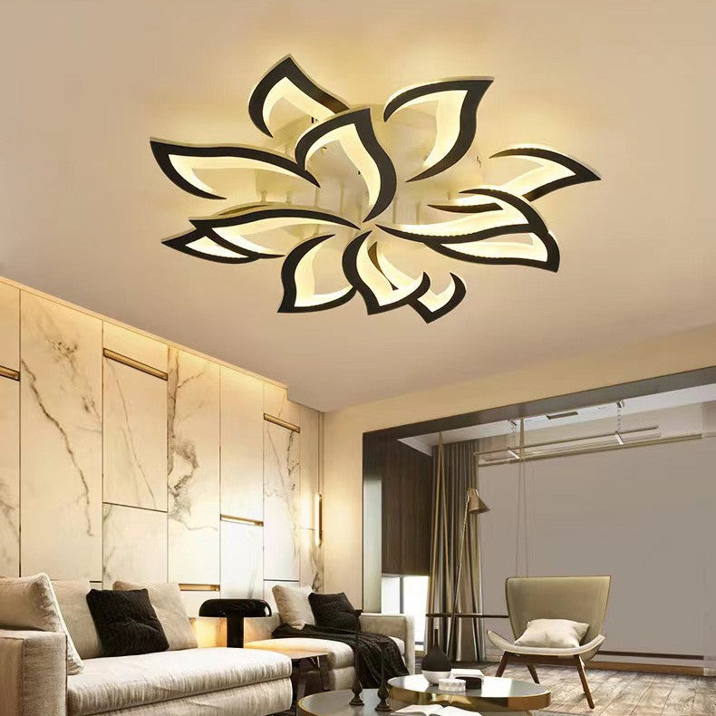 Flower Shape Iron LED Ceiling Light for Living Room-Lighting > Ceiling Lights-casanuva-Black-12 Lights D90*H15cm-Dimmable (Remote)-casanuva