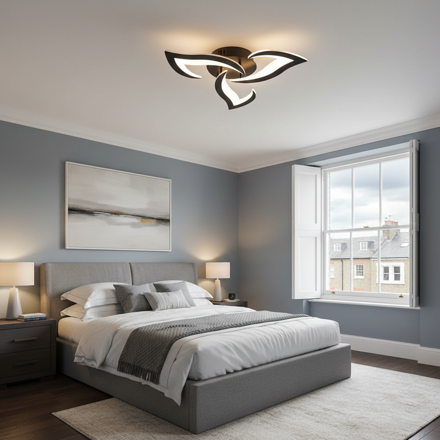 Flower Shape Iron LED Ceiling Light for Living Room-Lighting > Ceiling Lights-casanuva-Black-3 Lights D55*H8cm-3 Colour Change By Switch-casanuva