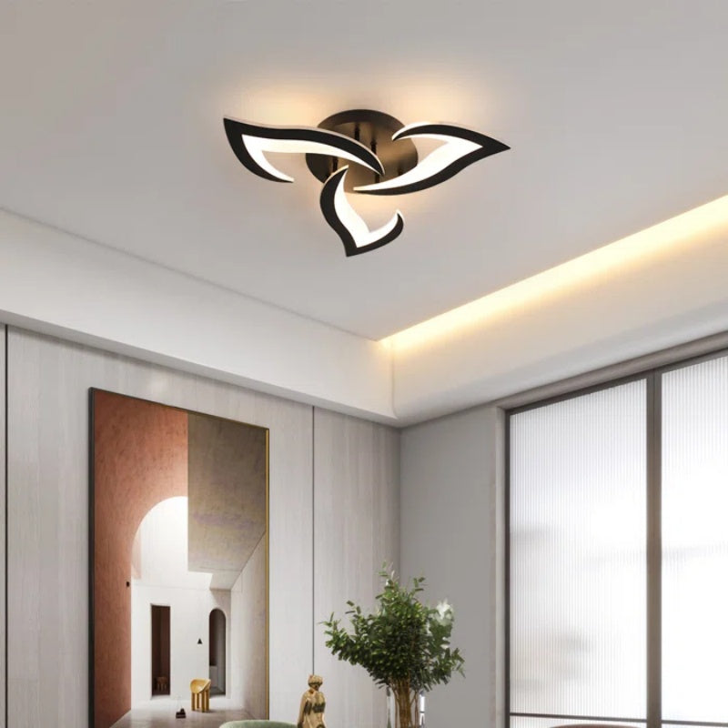 Flower Shape Iron LED Ceiling Light for Living Room-Lighting > Ceiling Lights-casanuva-Black-3 Lights D55*H8cm-Dimmable (Remote)-casanuva