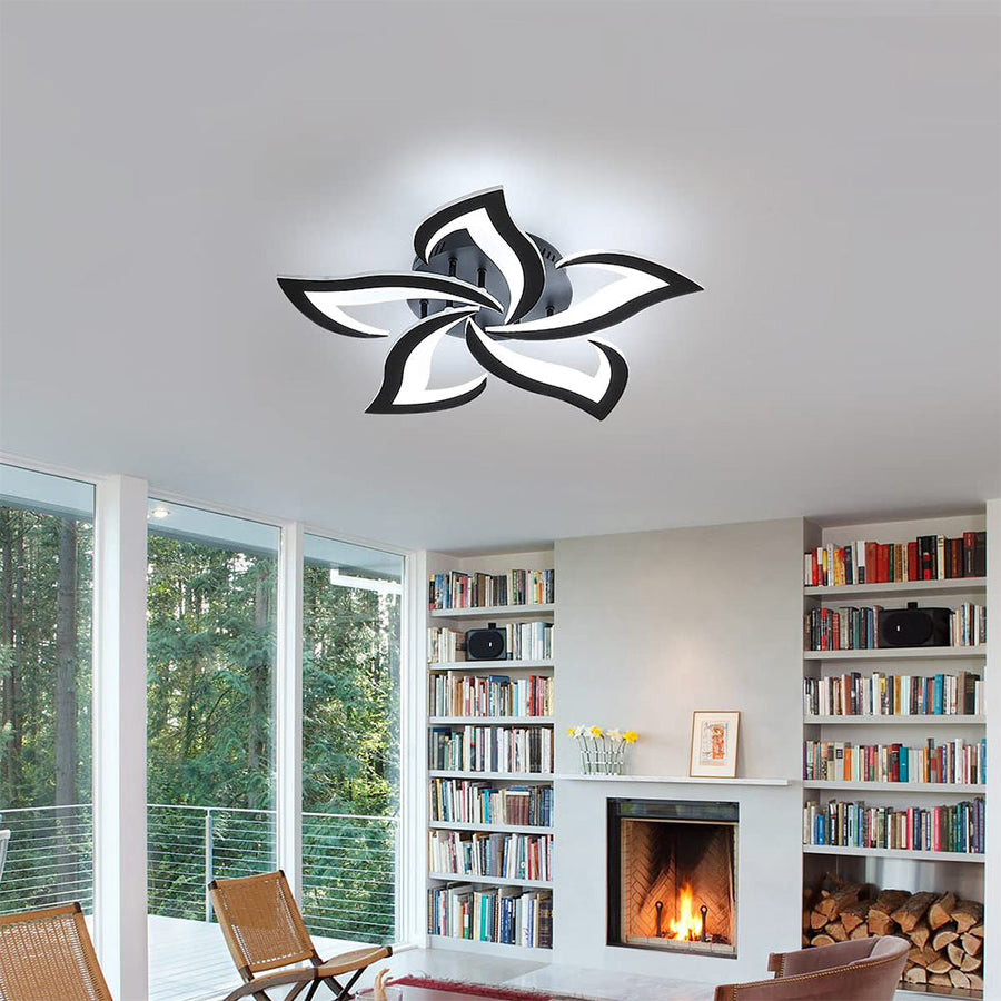 Flower Shape Iron LED Ceiling Light for Living Room-Lighting > Ceiling Lights-casanuva-Black-5 Lights D66*H8cm-White Light-casanuva
