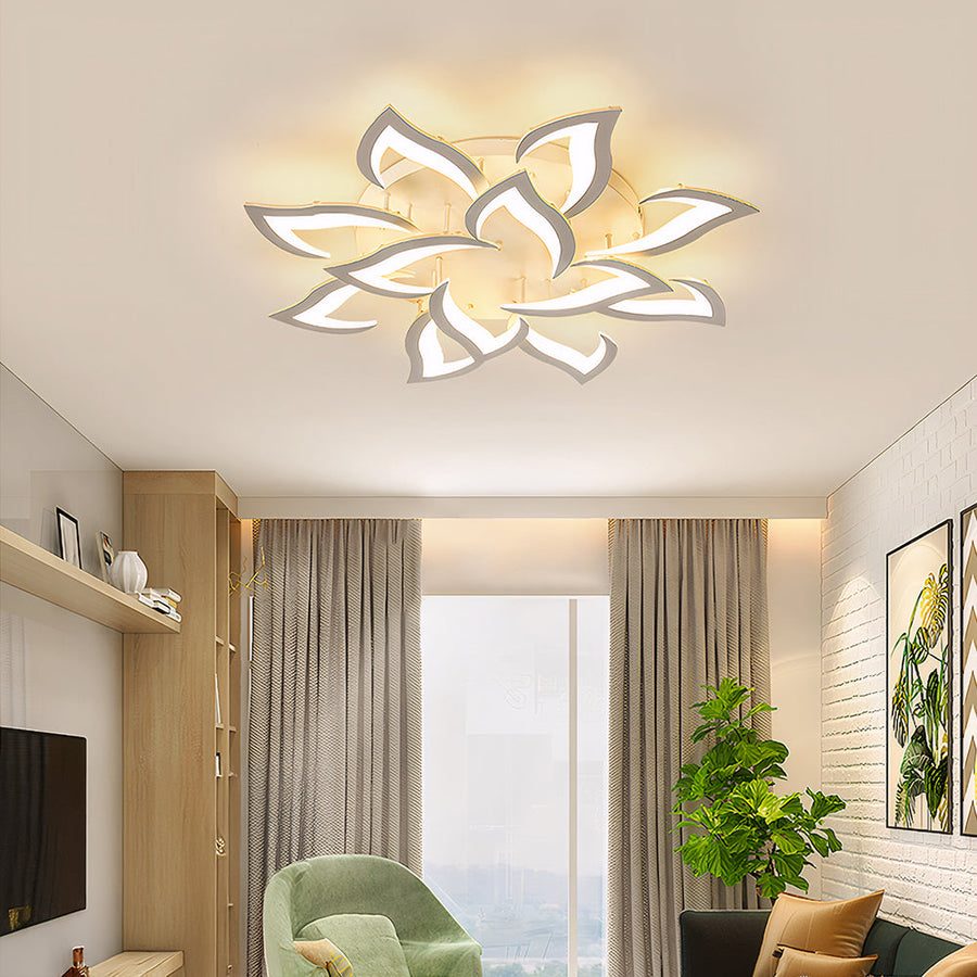 Flower Shape Iron LED Ceiling Light for Living Room-Lighting > Ceiling Lights-casanuva-White-12 Lights D90*H15cm-Dimmable (Remote)-casanuva