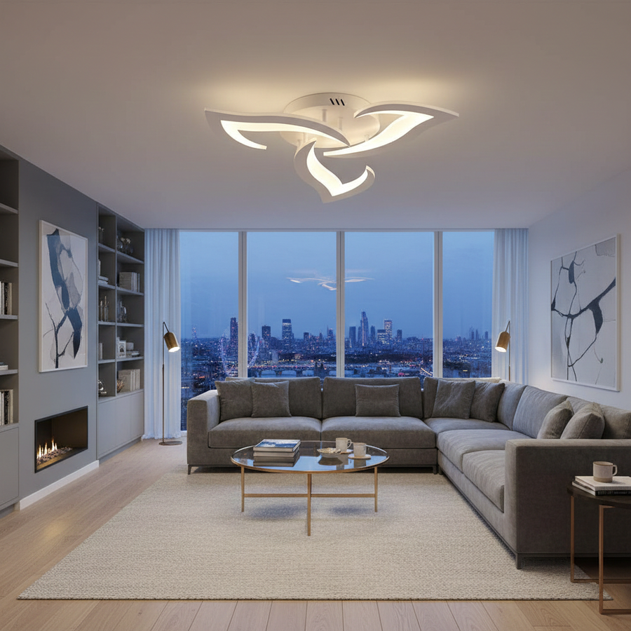 Flower Shape Iron LED Ceiling Light for Living Room-Lighting > Ceiling Lights-casanuva-White-3 Lights D55*H8cm-3 Colour Change By Switch-casanuva