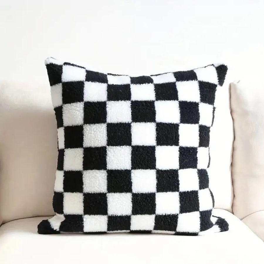 Fluff Mate Plush Cushion Cover-Covers & Textiles > Cushion Covers-casanuva-Monochrome Check-casanuva