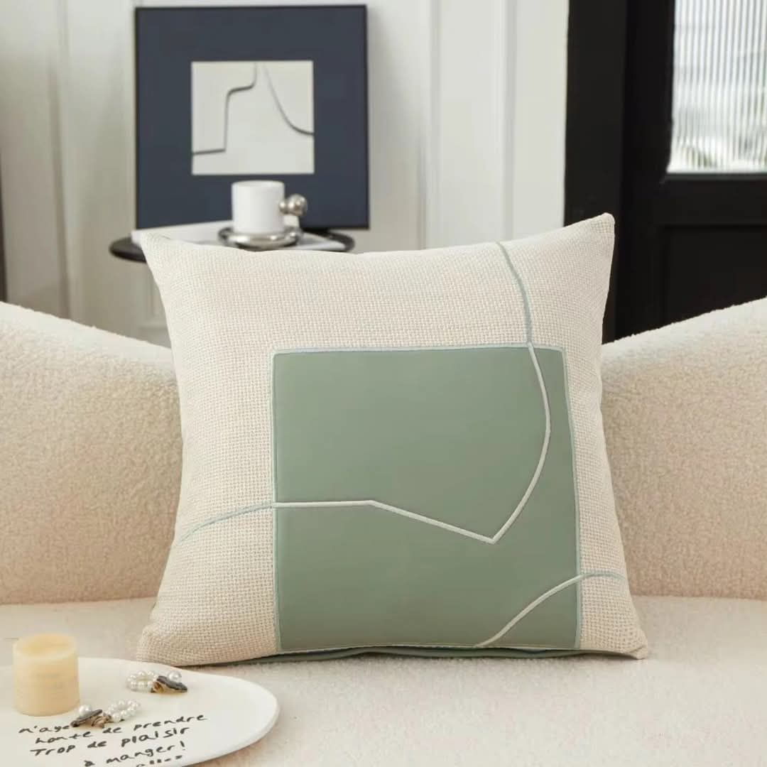 Geometric Embroidered Decorative Cushion Soft Luxury Fabric-Covers & Textiles > Throw Pillows-casanuva-Green-casanuva