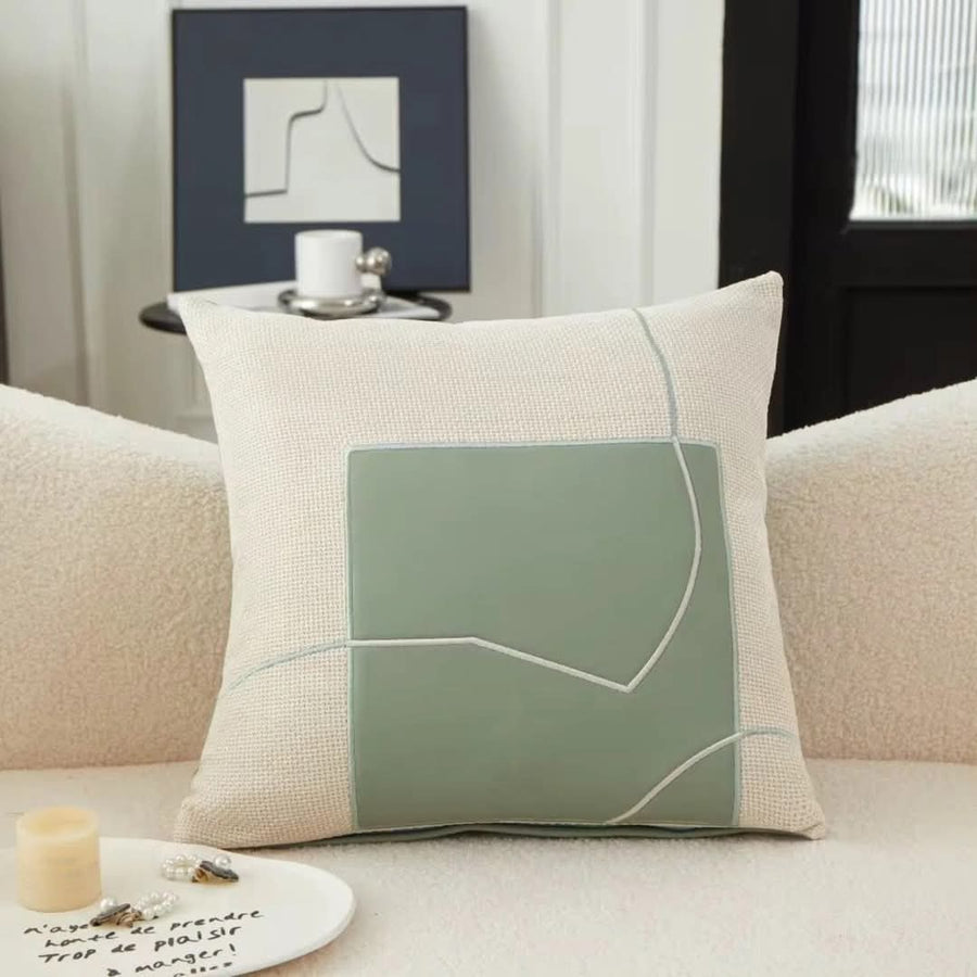Geometric Embroidered Decorative Cushion Soft Luxury Fabric-Covers & Textiles > Throw Pillows-casanuva-Green-casanuva