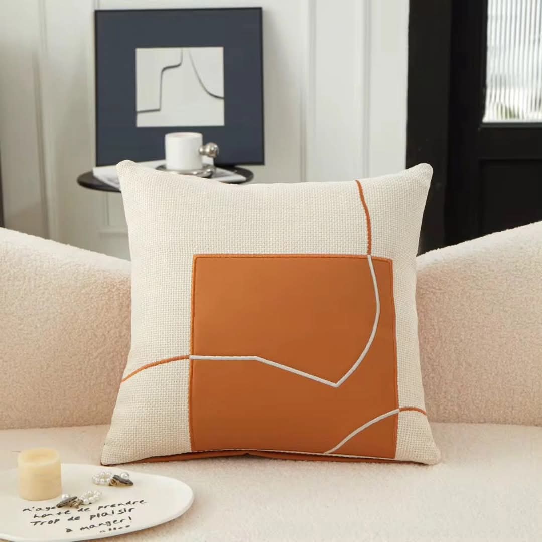 Geometric Embroidered Decorative Cushion Soft Luxury Fabric-Covers & Textiles > Throw Pillows-casanuva-Orange-casanuva