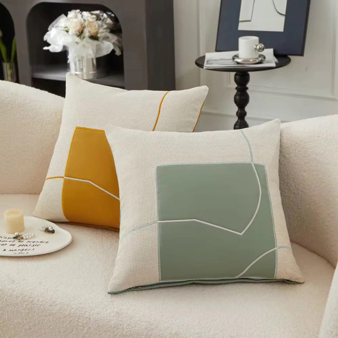 Geometric Embroidered Decorative Cushion Soft Luxury Fabric-Covers & Textiles > Throw Pillows-casanuva-Yellow-casanuva