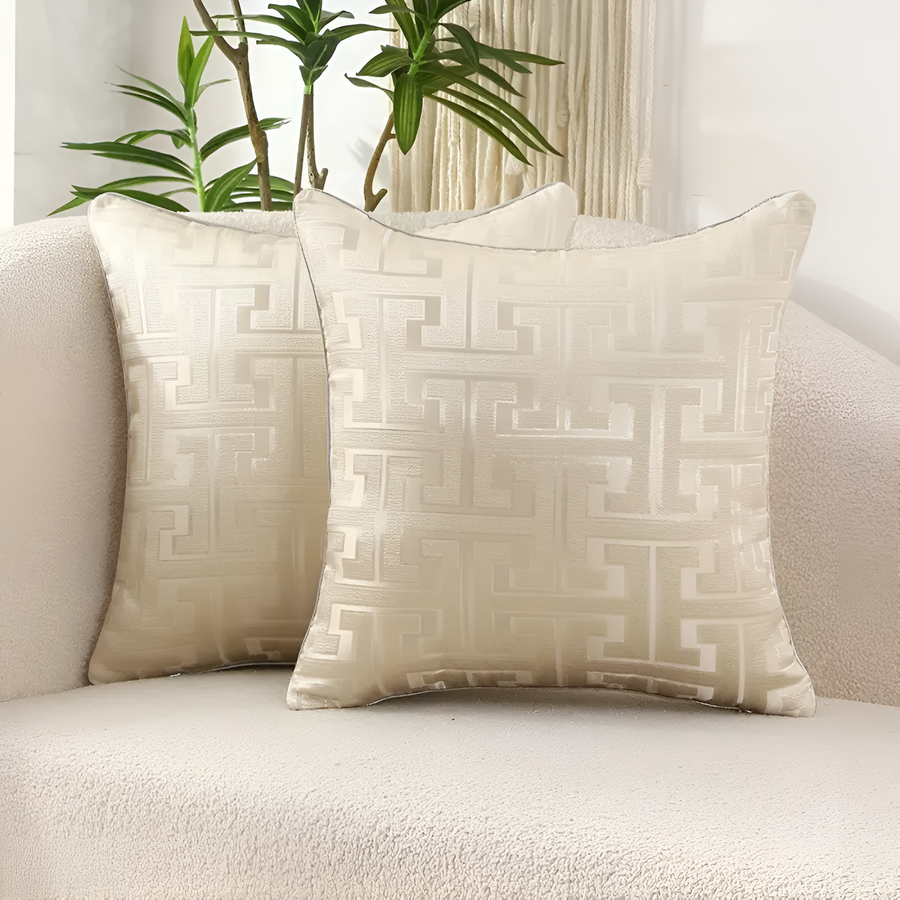 Geometric Jacquard Cushion Cover-Covers & Textiles > Cushion Covers-casanuva-Beige-18"x18"-casanuva