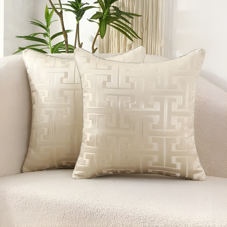 Geometric Jacquard Cushion Cover-Covers & Textiles > Cushion Covers-casanuva-Beige-18"x18"-casanuva
