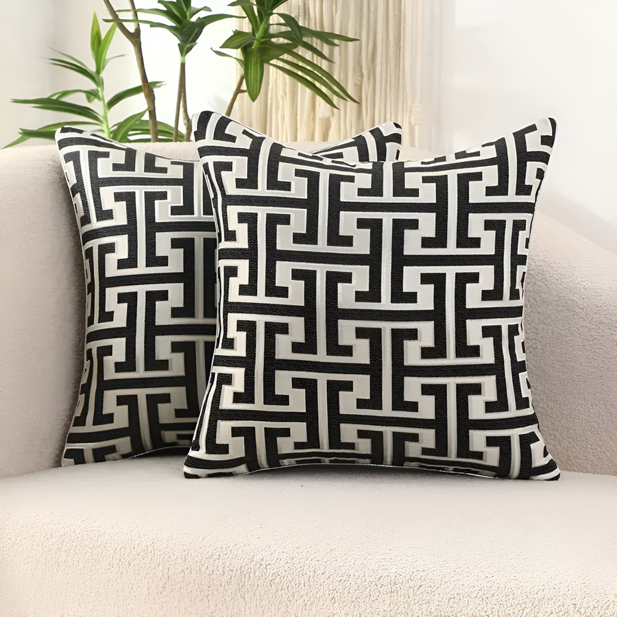 Geometric Jacquard Cushion Cover-Covers & Textiles > Cushion Covers-casanuva-Black-18"x18"-casanuva