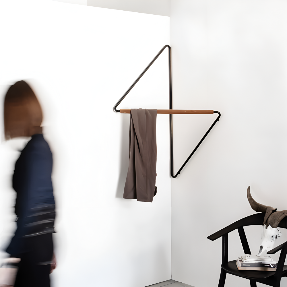 Geometric Metal Wall Coat Rack with Wooden Bar-Home Decor > Decorative Accessories-casanuva-casanuva