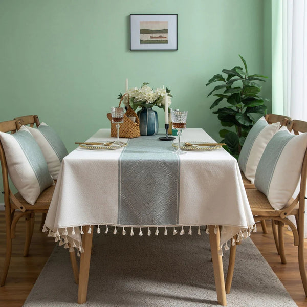 Geometric Tassel Tablecloth-Covers & Textiles > Table Cloths-casanuva-Green-39"x55"-casanuva