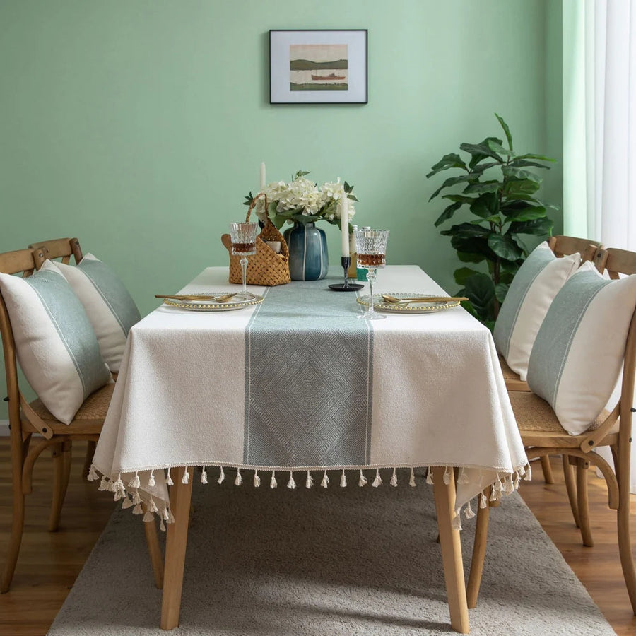 Geometric Tassel Tablecloth-Covers & Textiles > Table Cloths-casanuva-Green-39"x55"-casanuva