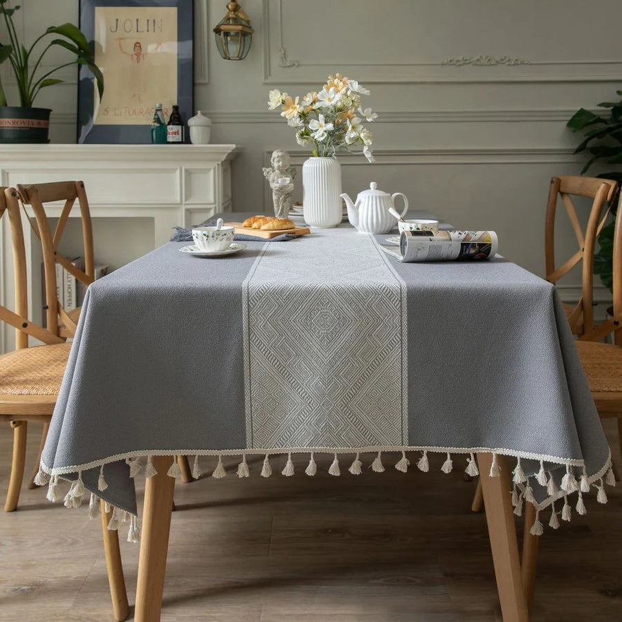 Geometric Tassel Tablecloth-Covers & Textiles > Table Cloths-casanuva-Lavender-39"x55"-casanuva