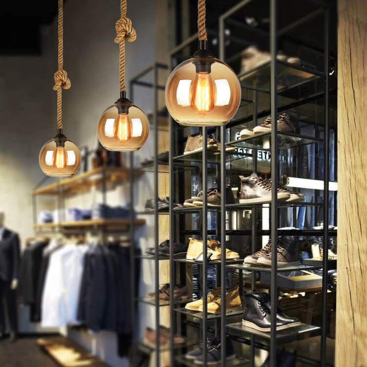 Glass Globe Pendant Light with Retro Rope Hanging Design-Lighting > Pendant Lights-casanuva-casanuva