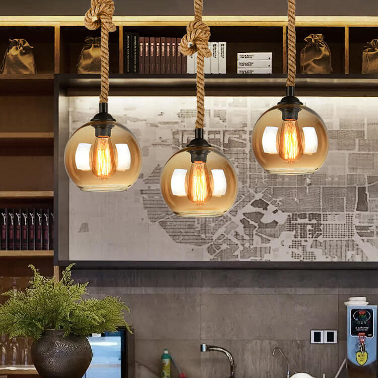 Glass Globe Pendant Light with Retro Rope Hanging Design-Lighting > Pendant Lights-casanuva-casanuva
