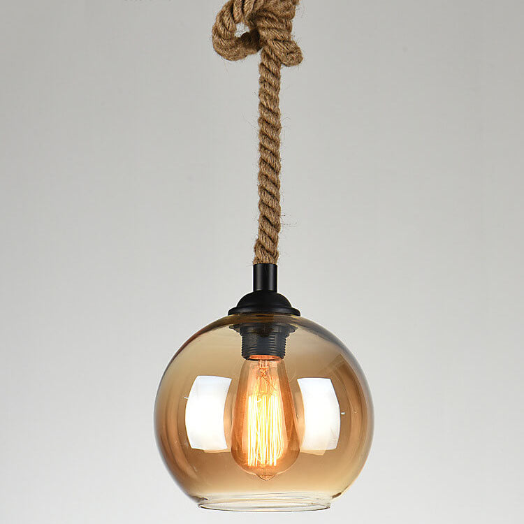 Glass Globe Pendant Light with Retro Rope Hanging Design-Lighting > Pendant Lights-casanuva-7.87''-Amber-220V-240V-casanuva