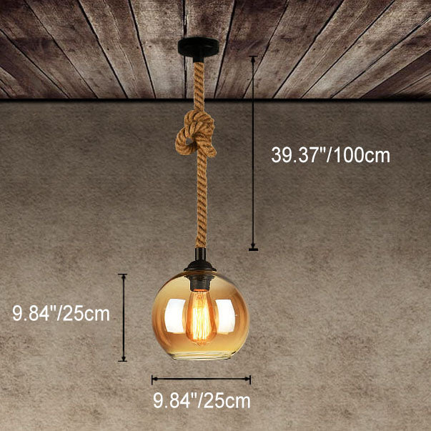 Glass Globe Pendant Light with Retro Rope Hanging Design-Lighting > Pendant Lights-casanuva-casanuva