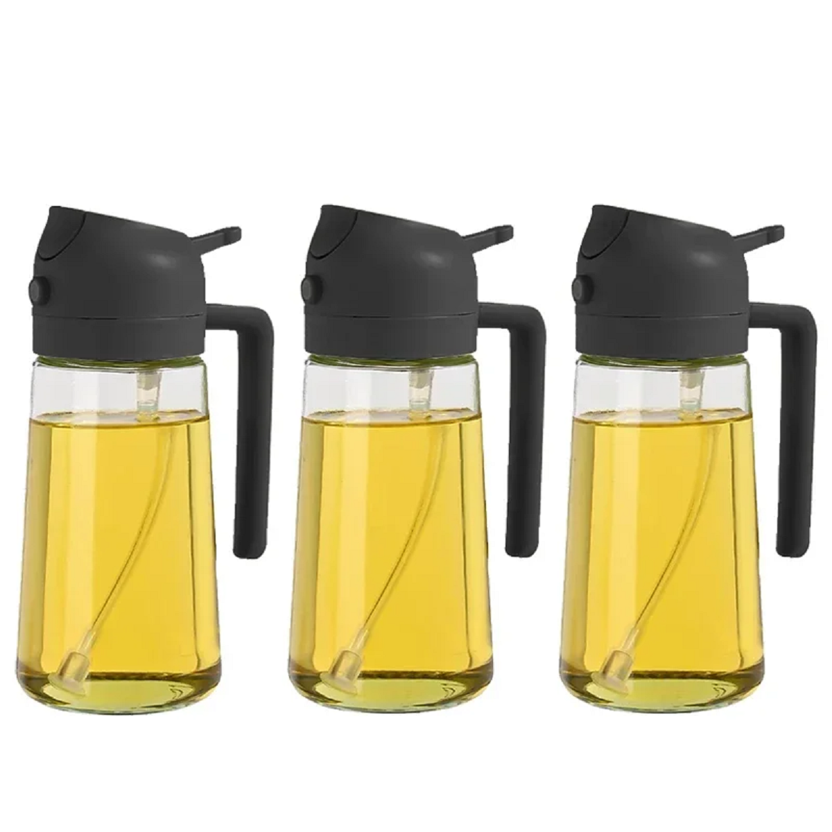 Glass Oil Sprayer and Dispenser 2 in 1-Kitchen & Dining > Kitchen Accessories-casanuva-3 PCs - Black-casanuva