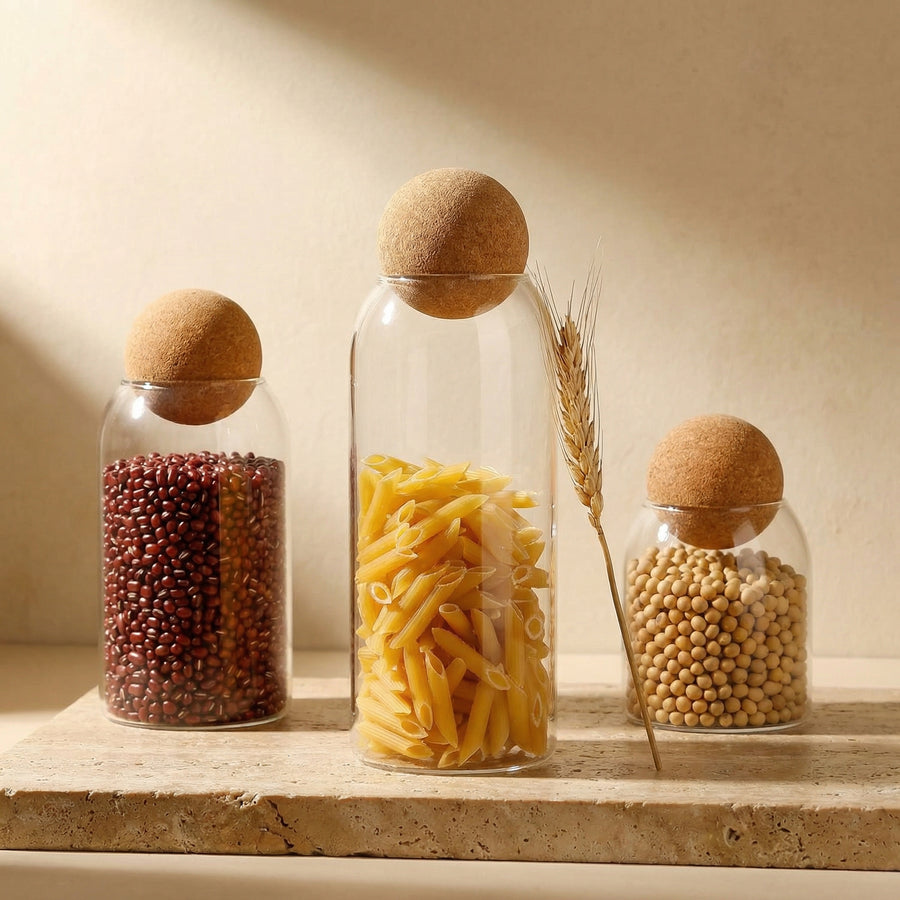 Glass Storage Jar Set with Cork Lid 3 Pieces-Kitchen & Dining > Kitchen Accessories-casanuva-casanuva