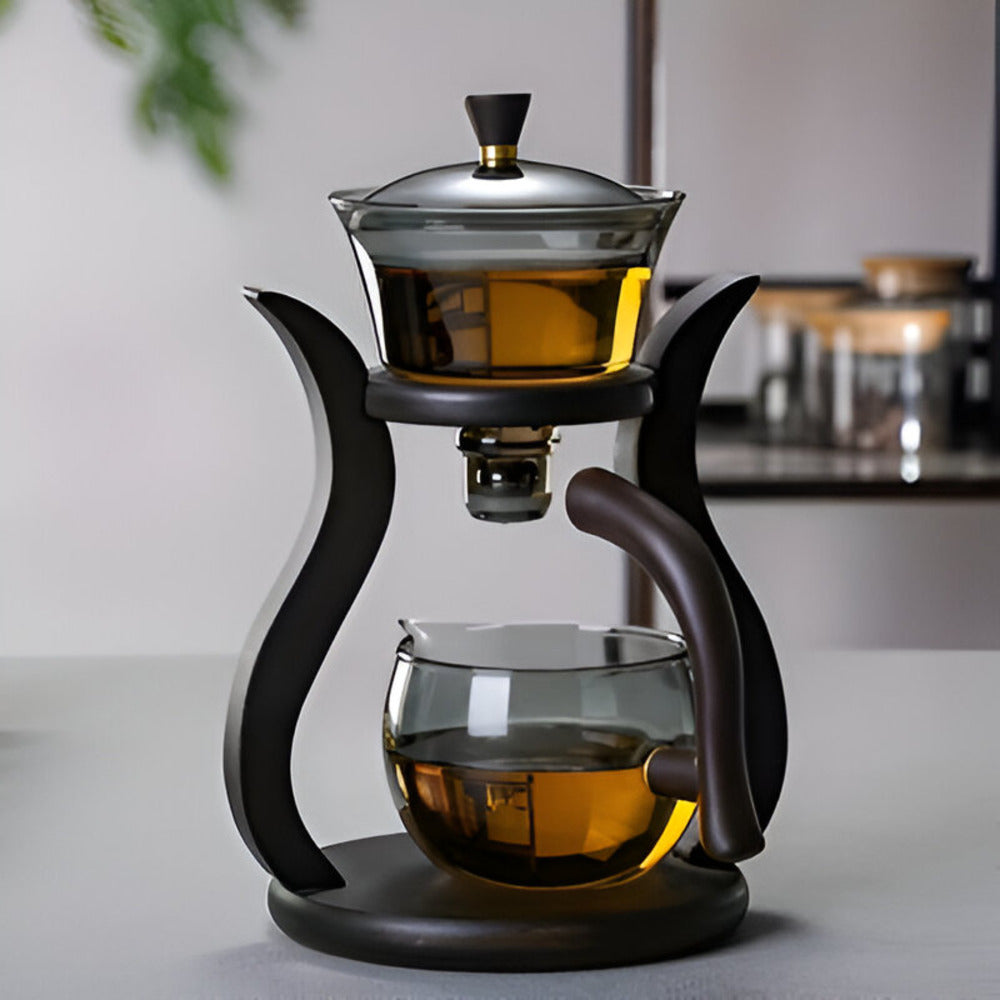 Glass Tea Drip Brewer with Wooden Stand and Magnetic Spout-Kitchen & Dining > Coffee & Tea-casanuva-Teapot-casanuva