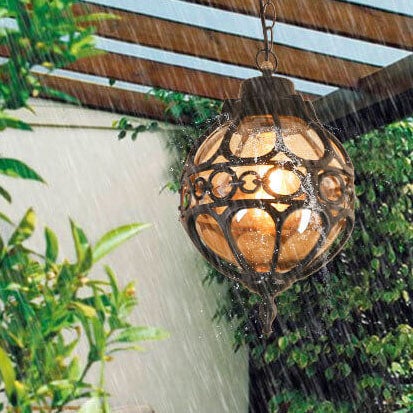 Globe Shape Waterproof Outdoor Pendant Light 1-Light Retro Industrial-Lighting > Outdoor Lighting-casanuva-Large-Black-110V-120V-casanuva