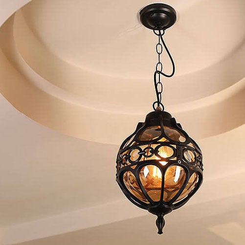 Globe Shape Waterproof Outdoor Pendant Light 1-Light Retro Industrial-Lighting > Outdoor Lighting-casanuva-Large-Black-220V-240V-casanuva