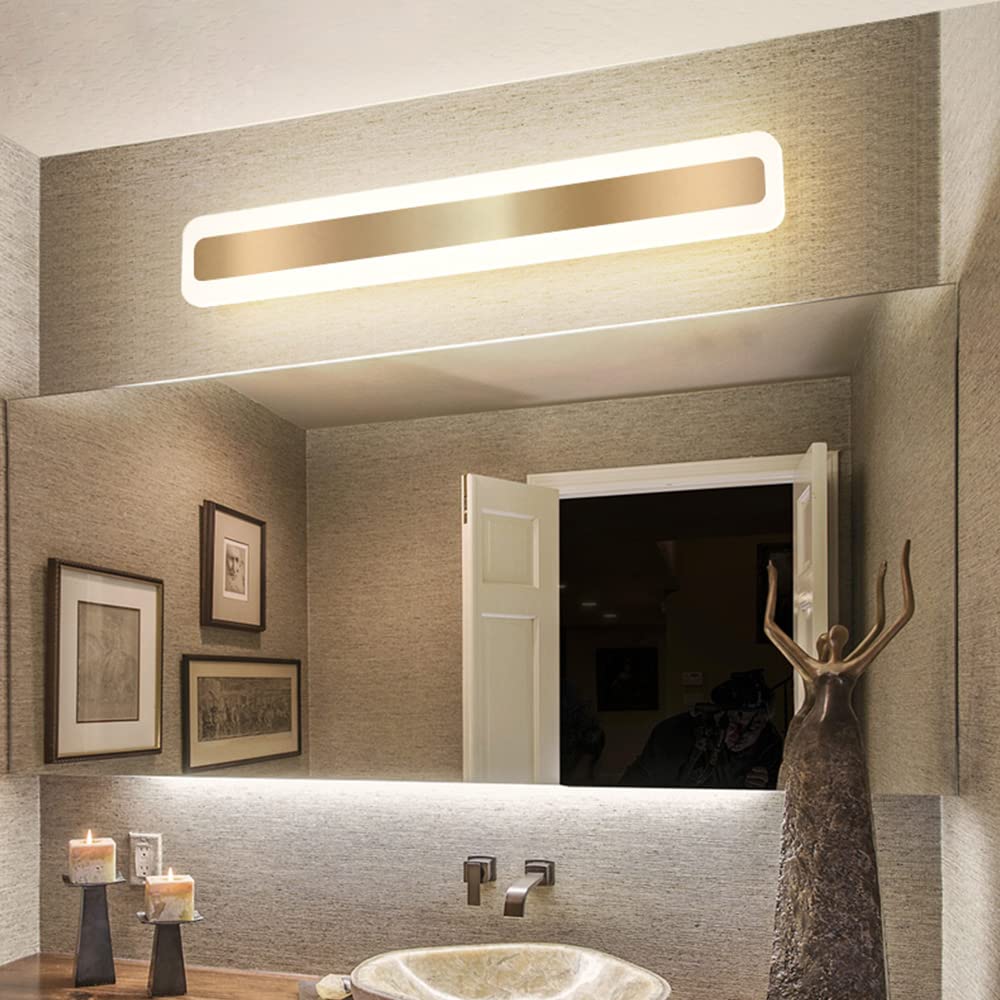 Gold Metal Long Bathroom Wall Mirror Light-Lighting > Wall Lights-casanuva-Gold-D80*H9CM-31W-3-Color (Switch)-casanuva