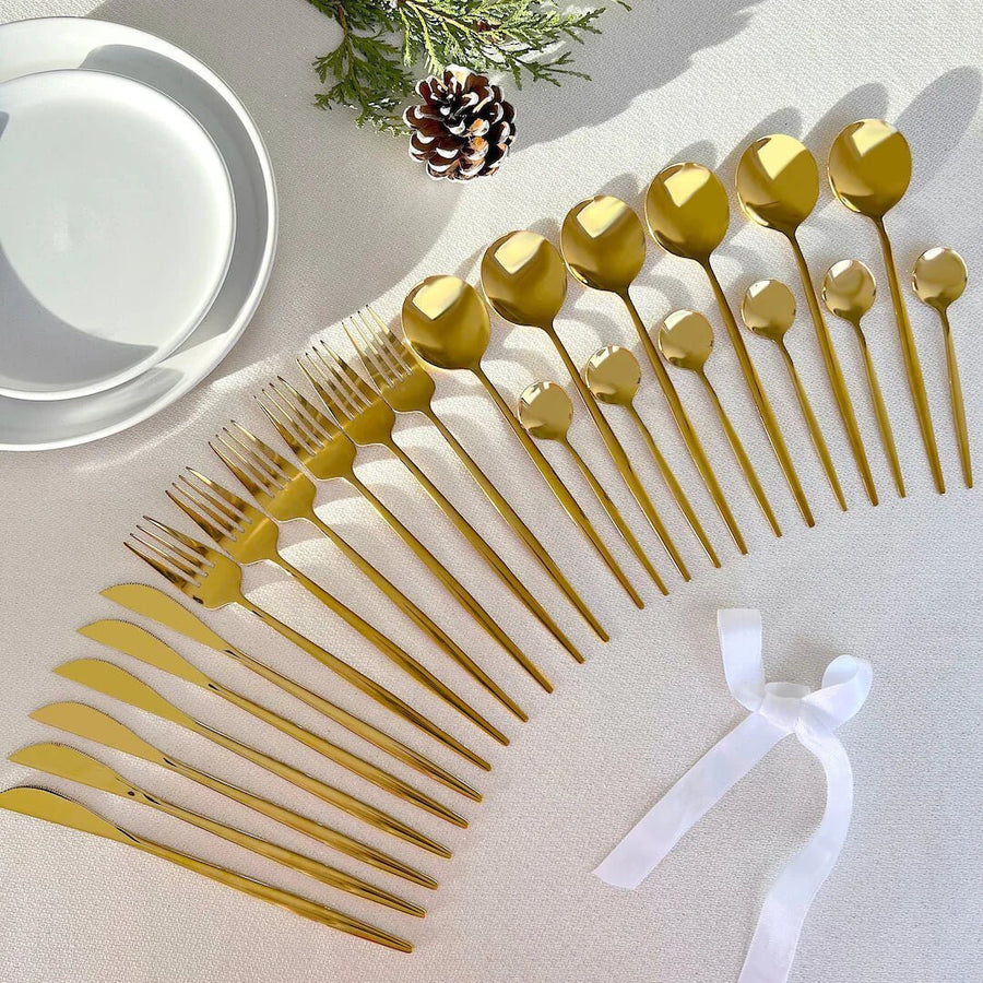 Golden Flatware Set 24 Pieces-Kitchen & Dining > Cutlery-casanuva-casanuva